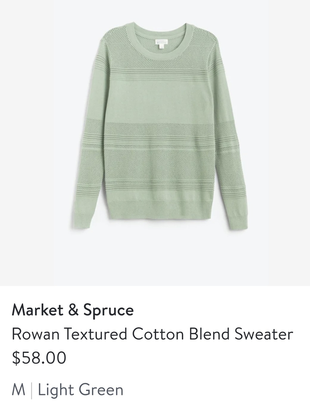 Market & Spruce Light Green Rowan Textured Cotton-Blend Sweater